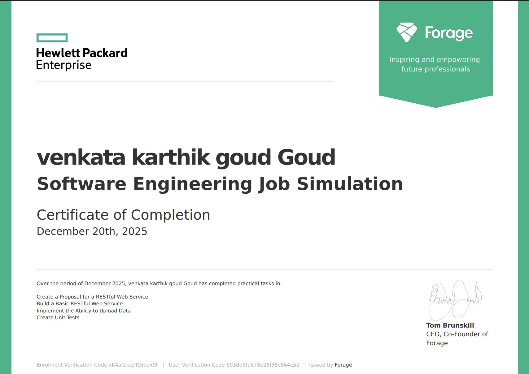 HPE Forage completion certificate
